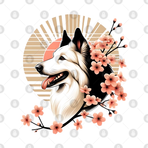 Joyful Croatian Sheepdog Amidst Spring Cherry Blossoms by ArtRUs