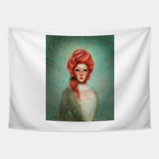 Marie Antoinette Portrait Gold Halo Pink Hair Arsenic Green walls Tapestry