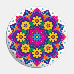 Bright, Colorful Flower Mandala Pin