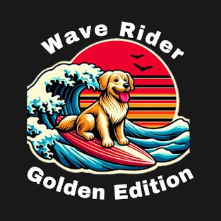 Wave Rider Golden Retriever Edition- Golden Retriever Surfing on the Great Waves off Kanagawa T-Shirt