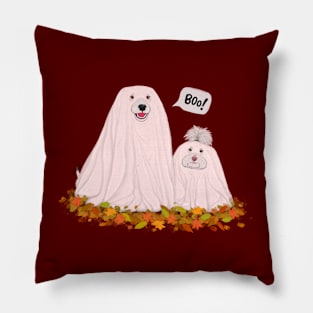 Illustrated spooky cute dogs dressed as ghosts for Halloween Pillow