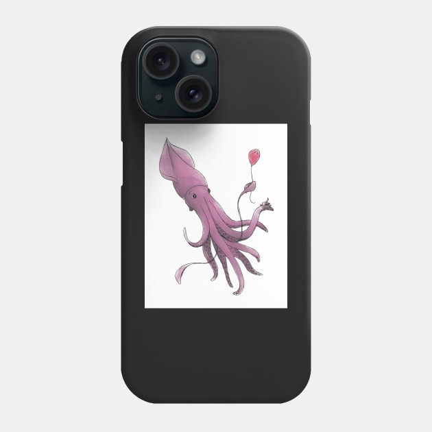 Giant Squid with Cake and Balloon - Happy Birthday Phone Case by trippyart