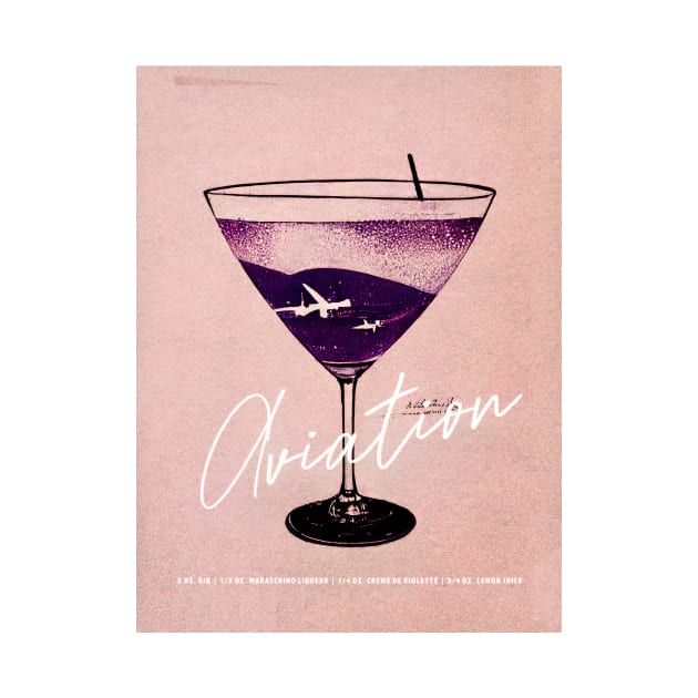 Aviation Cocktail Retro Poster Glass with Planes Bar Prints, Vintage Drinks, Recipe, Wall Art by BetterManufaktur