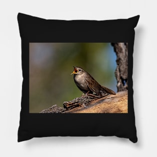 House Wren Calling Out Pillow