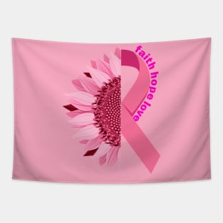 Breast Cancer Awareness Pink Sunflower Ribbon Tapestry