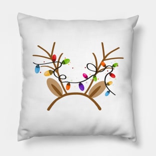 Funny mask with Christmas reindeer ear with colorful light bulb Pillow