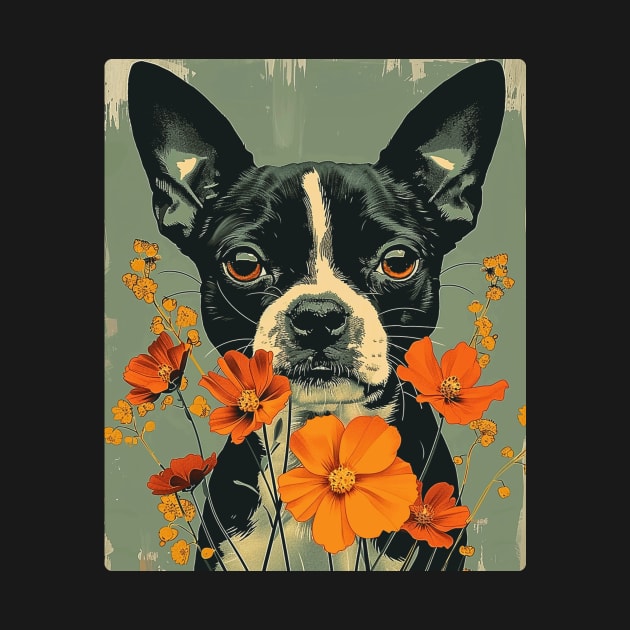 Boston Terrier Flowers Photo Art Design For Dog Onwer by karishmamakeia