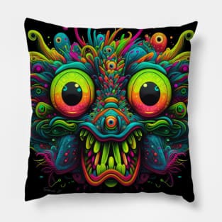 Psychedelic 3D Face #1 by Farbrausch Art 2023. Pillow