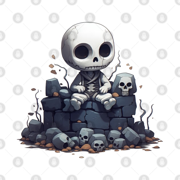 Cute preppy skeleton sitting on the wall by MilkyBerry