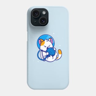 Cute Cat Astronaut Playing Yarn Ball Cartoon Phone Case