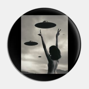 Woman Peace UFO "Good Vibes" Art by Cult Class Pin