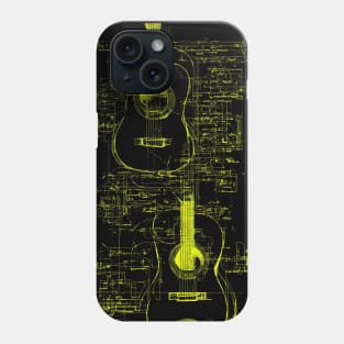 Neon Yellow Acoustic Guitar Da Vinci blueprint Phone Case