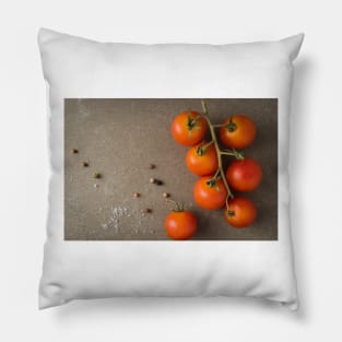 Top view of a bunch of natural cherry tomatoes on cement background with copy space Pillow