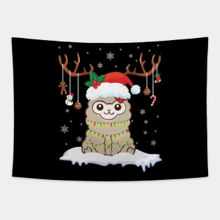 Llama Reindeer Santa Noel Costume Dancing On Snow Merry Xmas Tapestry