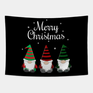 Merry Christmas Gnomes White Tapestry