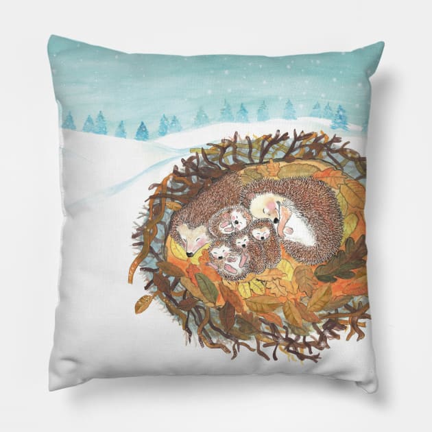 Hedgehogs & Winter Pillow by Julia Doria Illustration