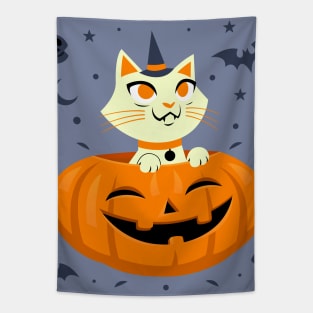 Spooky Pumpkin Kitty Tapestry
