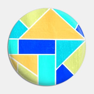 Inverted Blue Green Yellow Geometric Abstract Acrylic Painting Pin