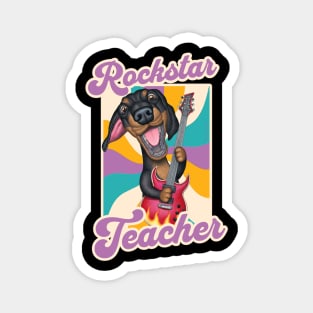 Rockstar Teacher with Dachshund Doxie Dog and guitar tee Magnet