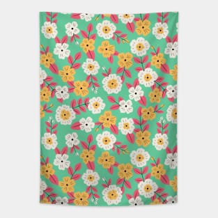 Happy impatiens flower botanical pattern in green Tapestry