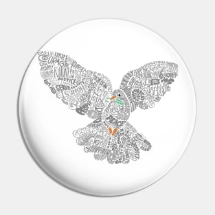 Typographic Peace Dove (white) Pin