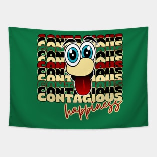 Contagious Happiness. Happy Funny Face Cartoon Emoji with Funny Quote Tapestry