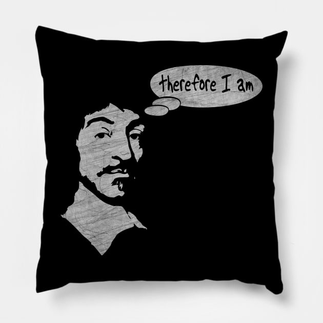 Rene Descartes "I Think, Therefore  I Am" Pillow by the gulayfather