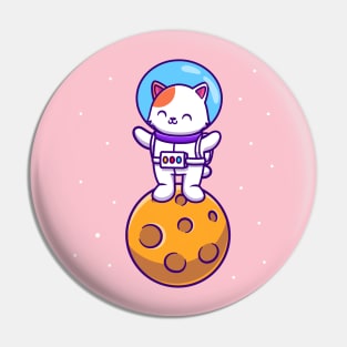 Cute Astronaut Cat Standing On Moon Pin