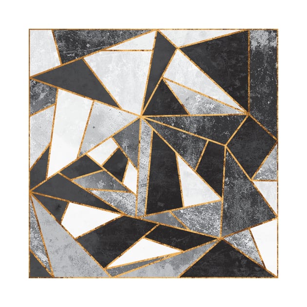 Black, White and Gold Modern Mosaic Geometric Line Pattern by speckled