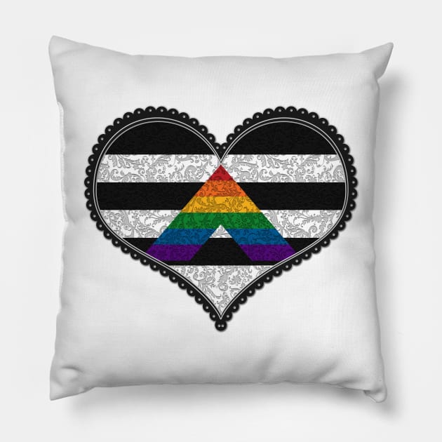 Elegant LGBT Ally Pride Decorative Heart in Pride Flag Colors Pillow by LiveLoudGraphics