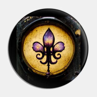 Gold and Purple Fleur De Lis on Lamp Post Pin