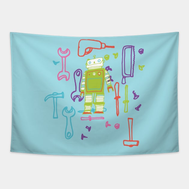 Robot Tools Tapestry by bruxamagica