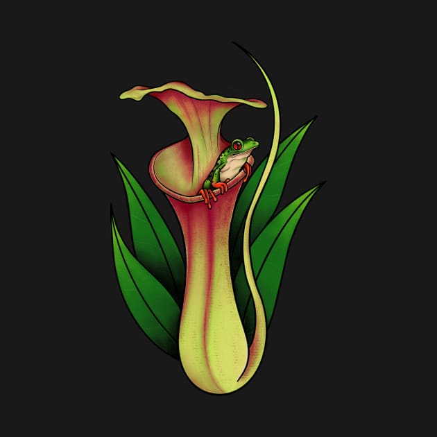 Cute Frog Inside Nepenthes Carnivorous plant Tropical Pitcher Plant by Venus Fly Trap Shirts