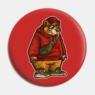 Grizzly Bear Illustration Mascot Pin