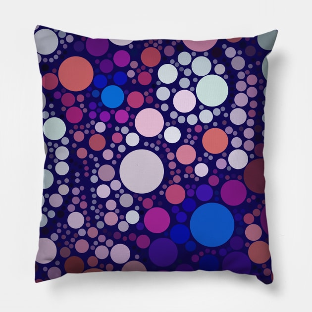 Navy Blue Multicolored Polka Dots Pattern Pillow by love-fi