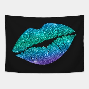 Bright Green Blue Ombre Faux Glitter Lips Tapestry