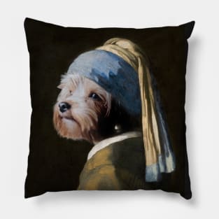 The Yorkshire with a Pearl Earring - Print / Home Decor / Wall Art / Poster / Gift / Birthday / Yorkshire Lover Gift / Animal print Canvas Print Pillow