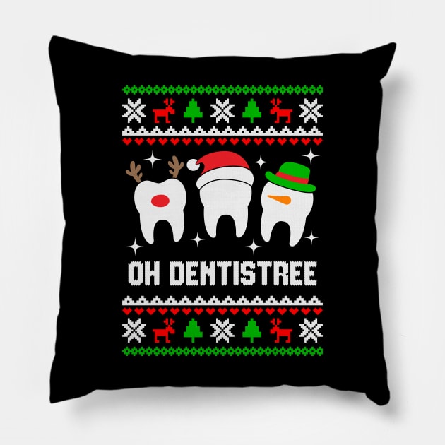 Oh Dentistree Christmas Dentist Teeth Tree T-Shirt Pillow by Hobbybox