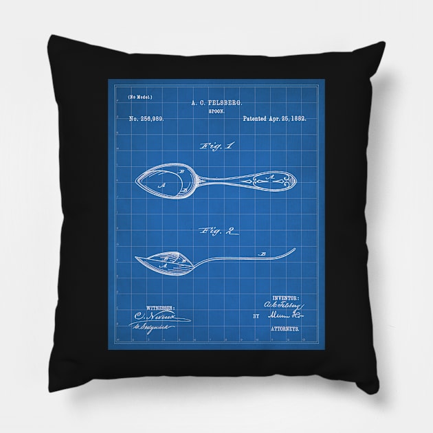 Kitchen Spoon Patent - Cook Chef Farmhouse Decor Art - Blueprint Pillow by patentpress