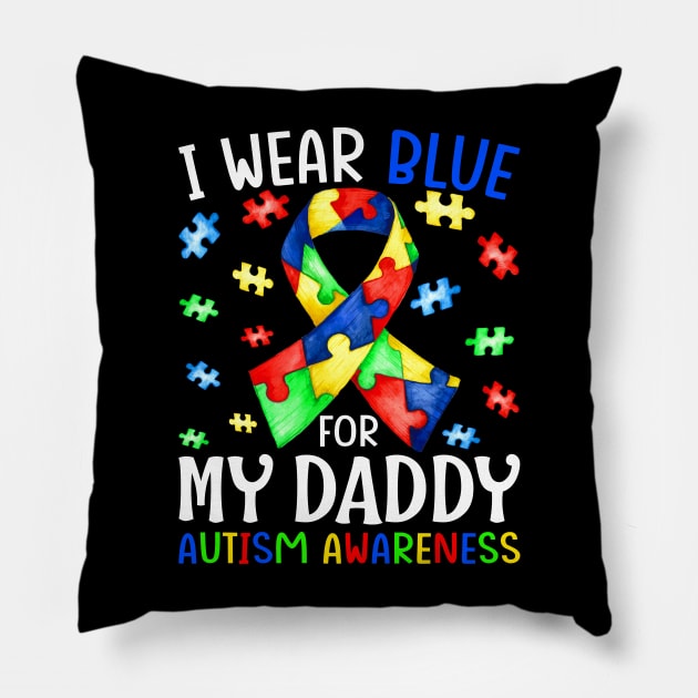 I Wear Blue For My Daddy Autism Awareness Ribbon Puzzle Pillow by DerekSpencer