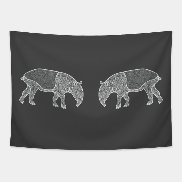 Malayan Tapirs in Love - cute tapir design - dark colors Tapestry by Green Paladin