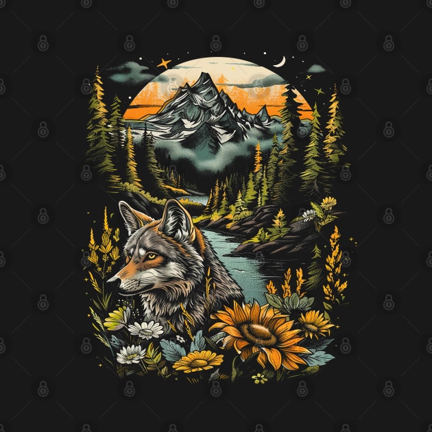 Majestic Wilderness: Lone Wolf and Mountain Landscape Tee for her for him, men and woman by familycuteycom