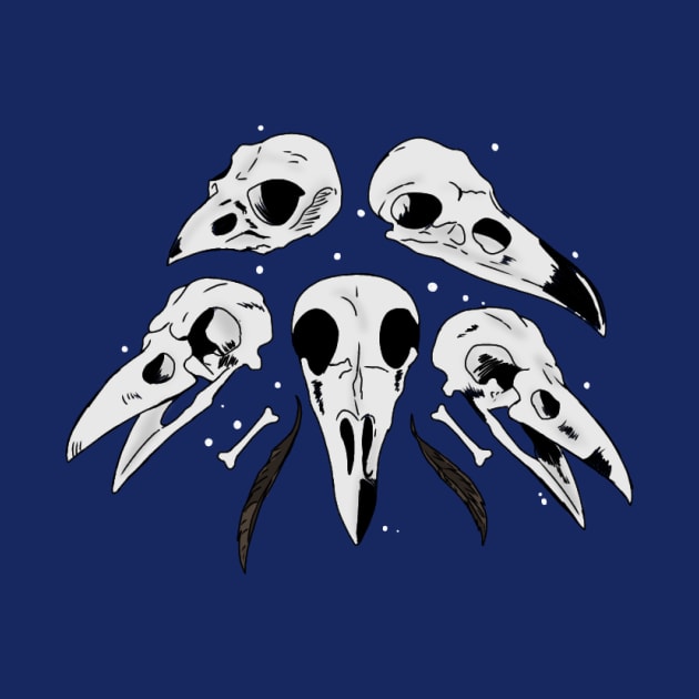 Bird skulls with feathers by Basicallyimbored