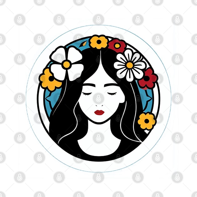 Simple Lineart of a Young Woman Surrounded by Flowers by CursedContent