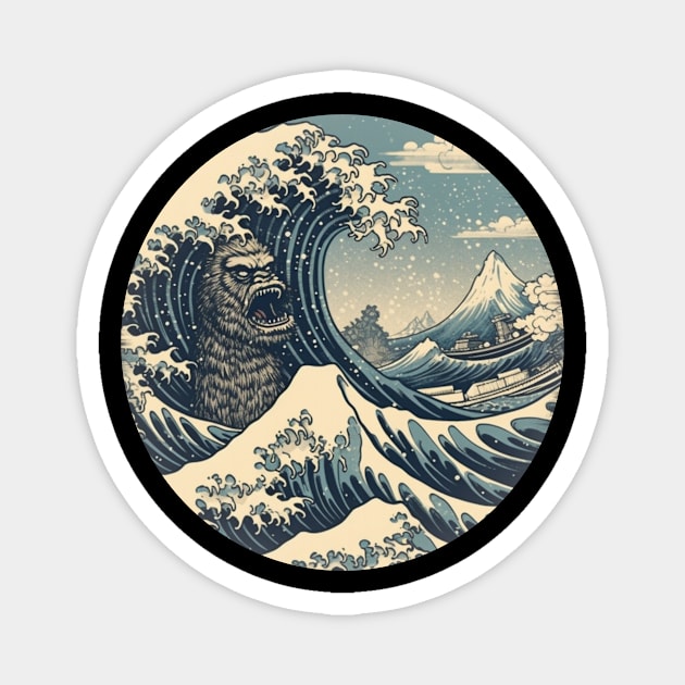 "The Great Wave of Bigfoot" - Sasquatch Kanagawa Design Magnet by ThatVibe