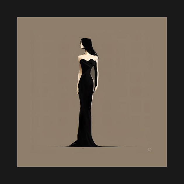 [AI Art] Lady in black, Minimal Art Style by Sissely