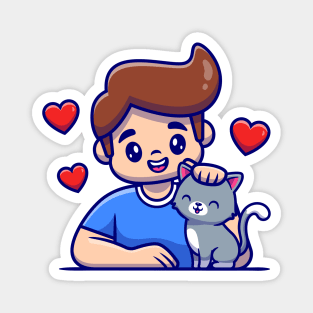 Cute Boy With Cat Cartoon Magnet