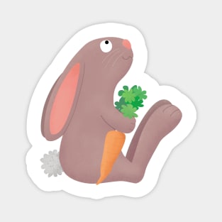 Cute bunny rabbit sitting with carrot cartoon Magnet