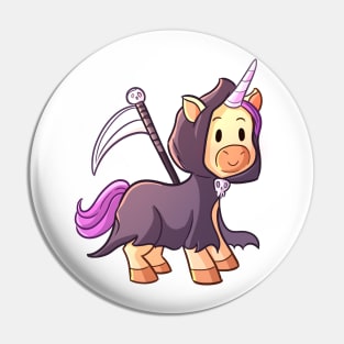 Cute Halloween Unicorn in Grim Reaper Costume Pin