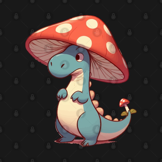 Kawaii simple Mushroom Hat Dinosaur Tyrannosaurus by TomFrontierArt